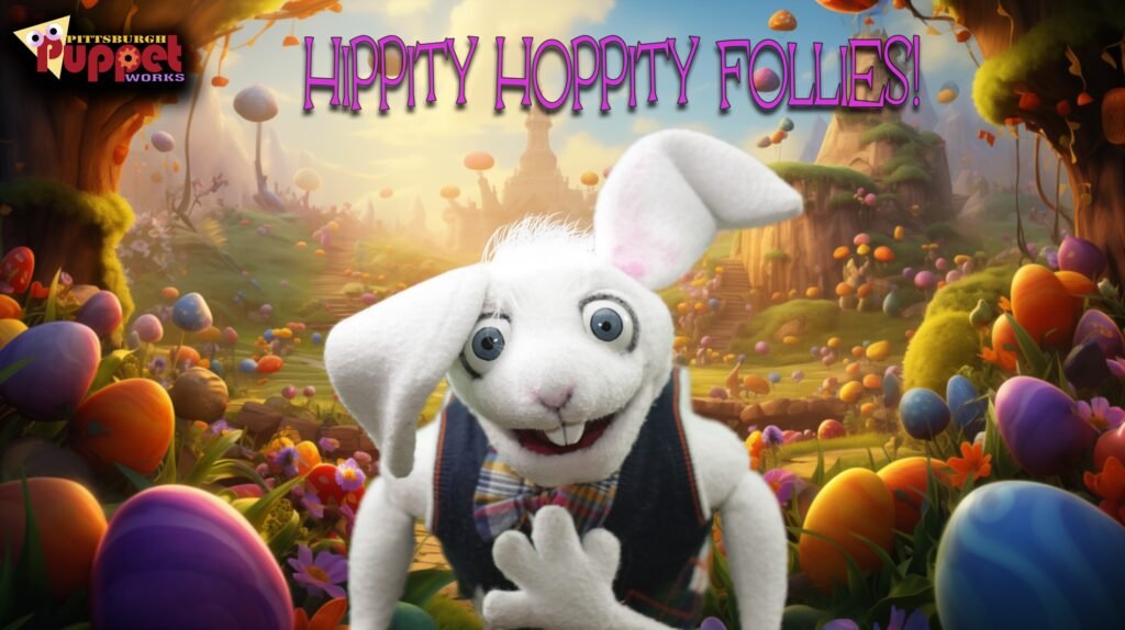 Colorful spring show artwork featuring a rabbit character